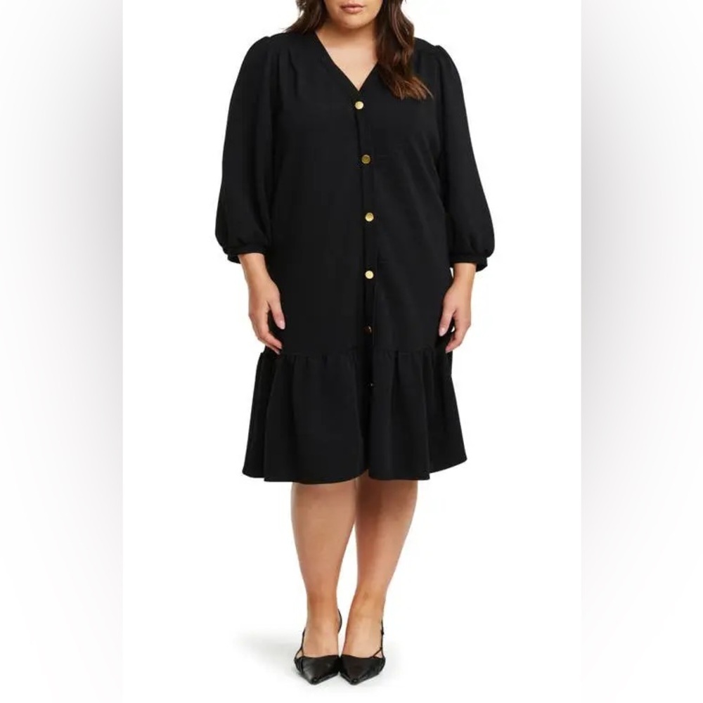 Estelle Black Elissa Ruffle Hem Dress Size 2X/18W